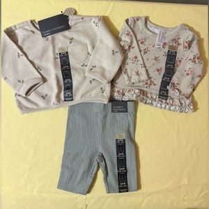 Modern Moments Bundle - Floral Ruffle Top, Cream Top & Sage Ribbed Pants. NWT